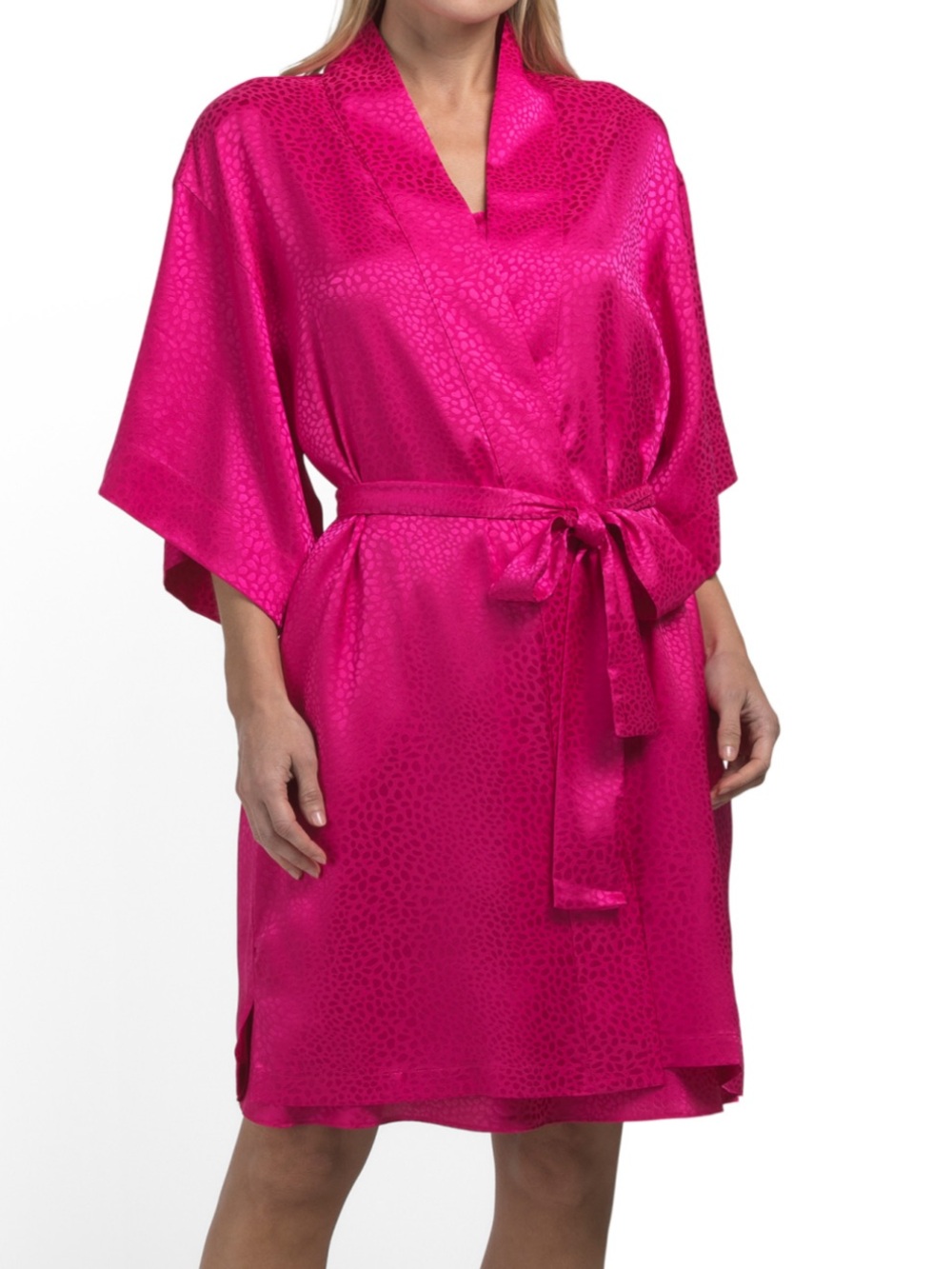N Natori Fuchsia Satin Kimono Robe - Women Intimates & Sleepwear Animal Print